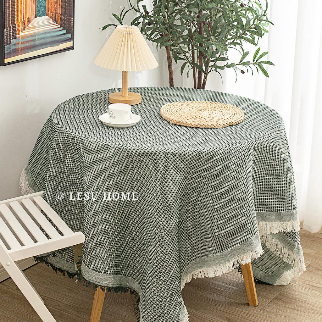 Tablecloth Japanese Thickened Cotton And Linen Fabric High-End Light Luxury Retro Waffle Dining Table Square Table Round Table Cloth