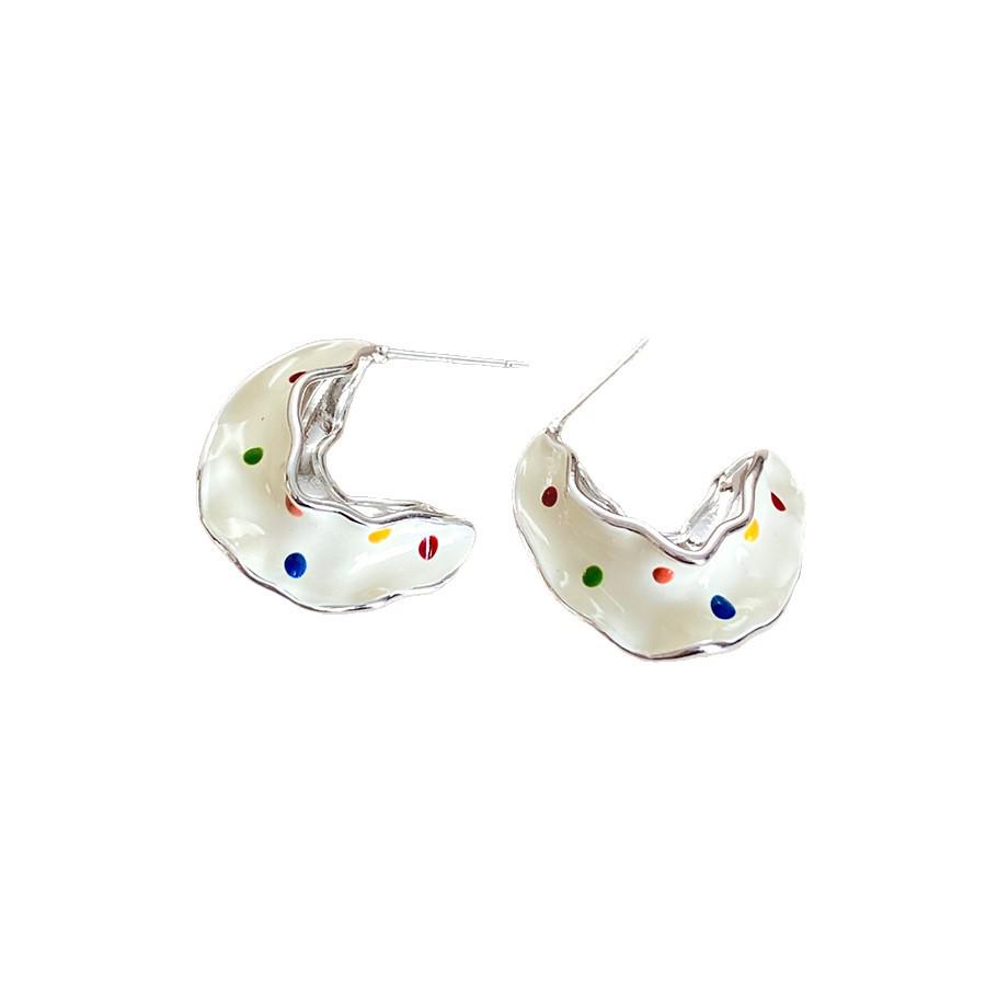 Silver Needle French Drip Oil Polka Dot Earrings: Elegant, Unique, High-End Design