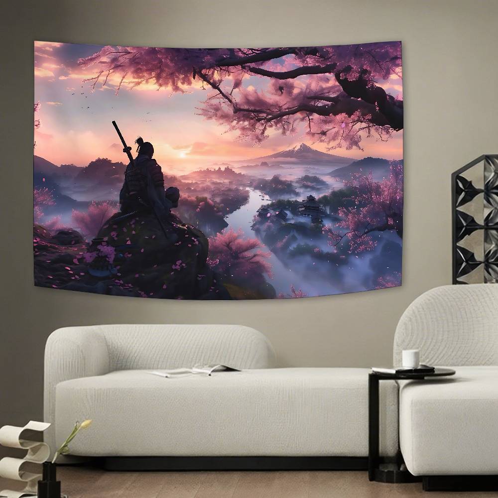 Samurai Tapestry Wall Hanging Tapestry Art Deco Style Blanket Curtain Home Bedroom Living Room Decoration