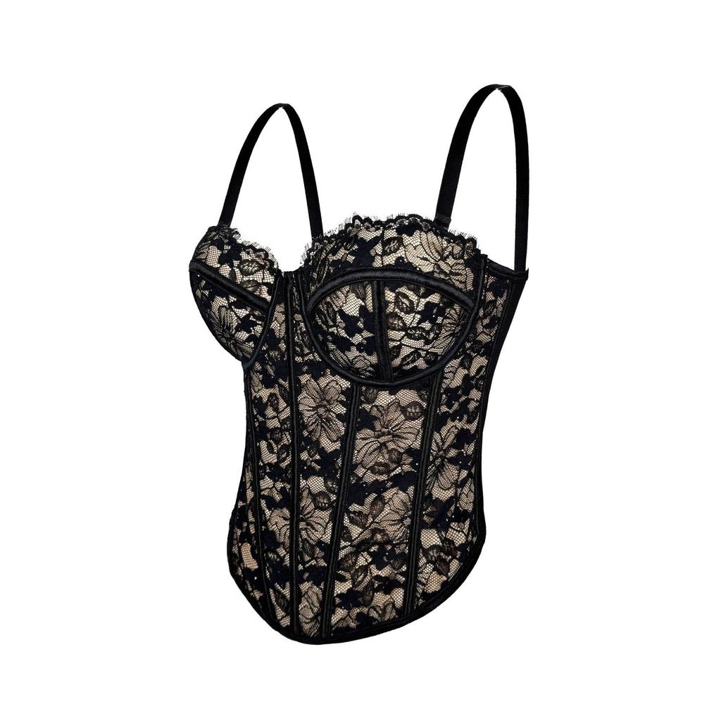 Pure desire hot girl with chest pad lace fish bone lace suspender vest women's thin inner and outer wear bottom back top