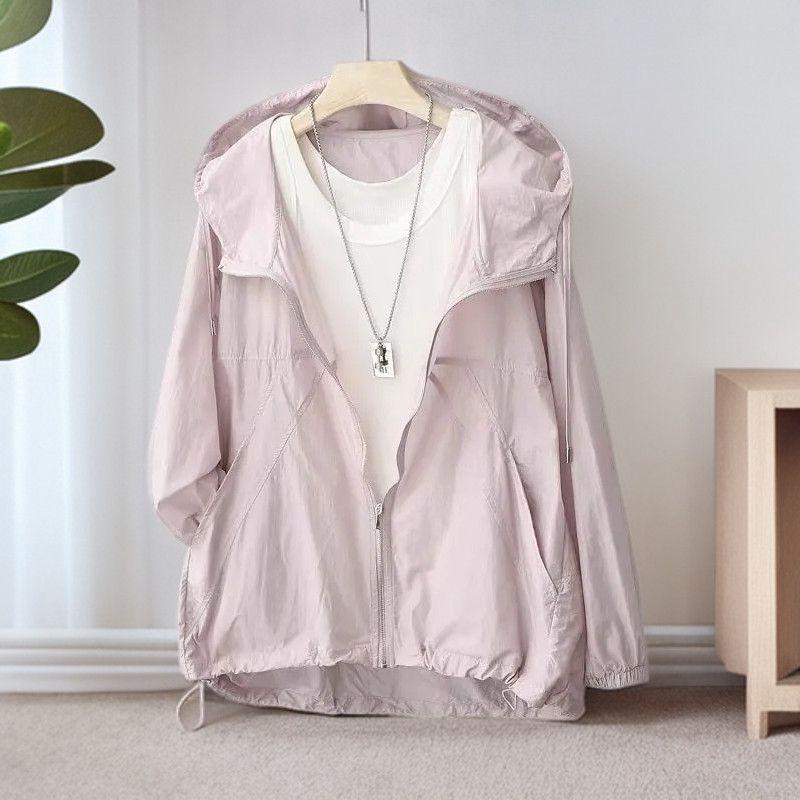 Letní Lehká Prodyšná Volná Dámská Ochrana Proti Slunci Oblečení Venkovní Ležérní S Kapucí Bílá Ochranná Proti Slunci Vnější Oblečení