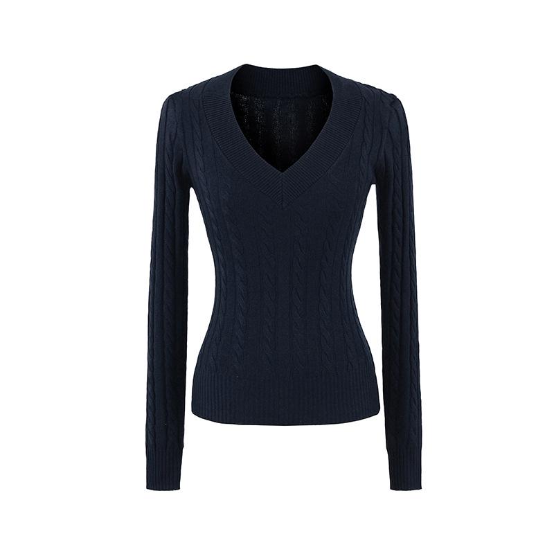 American Girl V-Neck College Style Slim Cable Knit Sweater