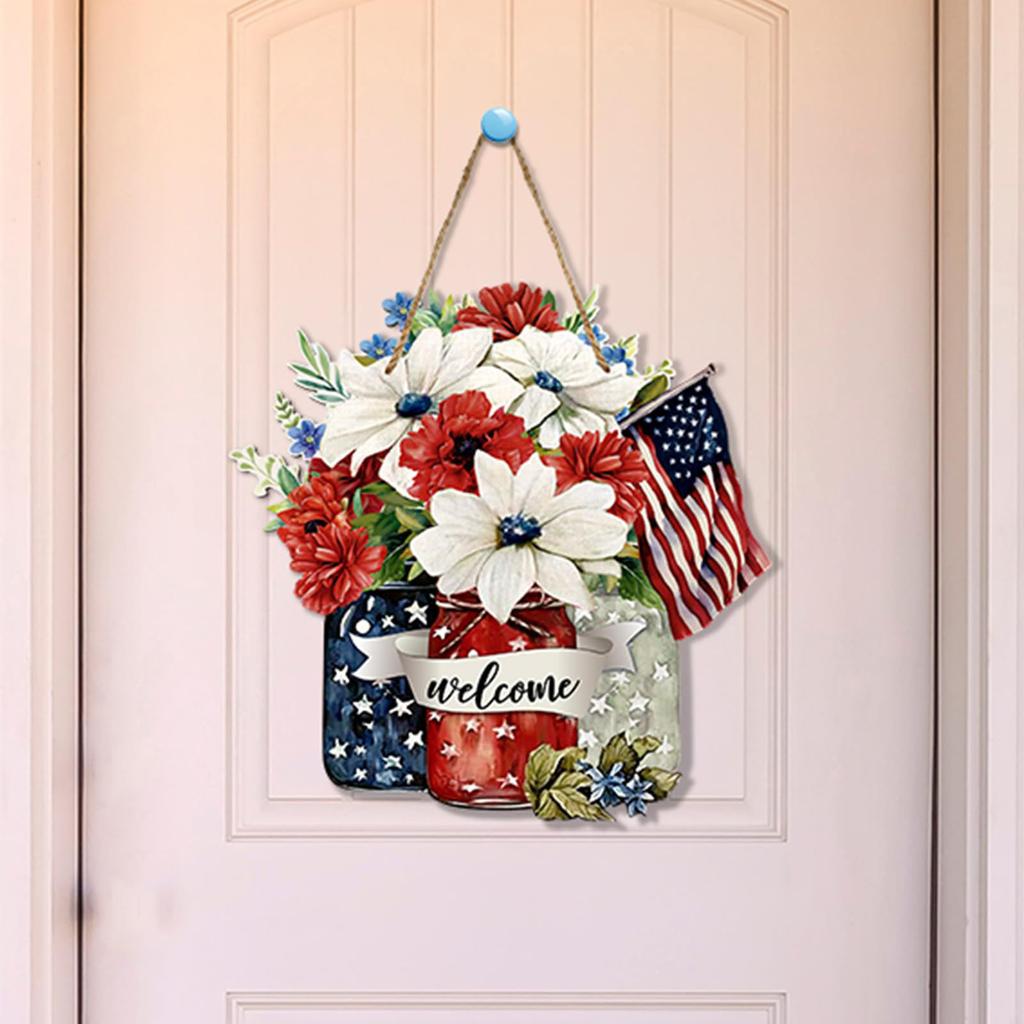Wooden Wreaths For Front Door Independence Day Decorative Door Listing Wall Hanging Fashionhanging Pendant Home Decoration Welcome Sign