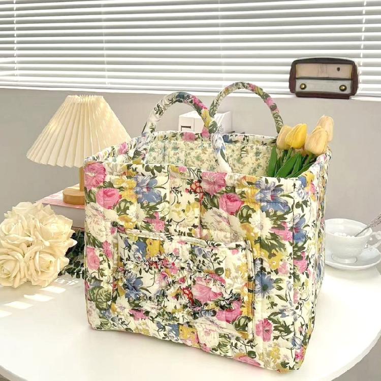 Multipurpose Floral Storage Basket Foldable Cloth Hamper Fabric Storage Basket for Bedroom Bathroom Organization
