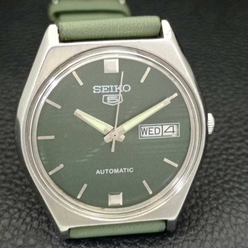 VINTAGE SEIKO 5 AUTOMATIC JAPAN 6309A MENS GREEN COLOR DIAL WATCH A701288-5 R206a-a701288