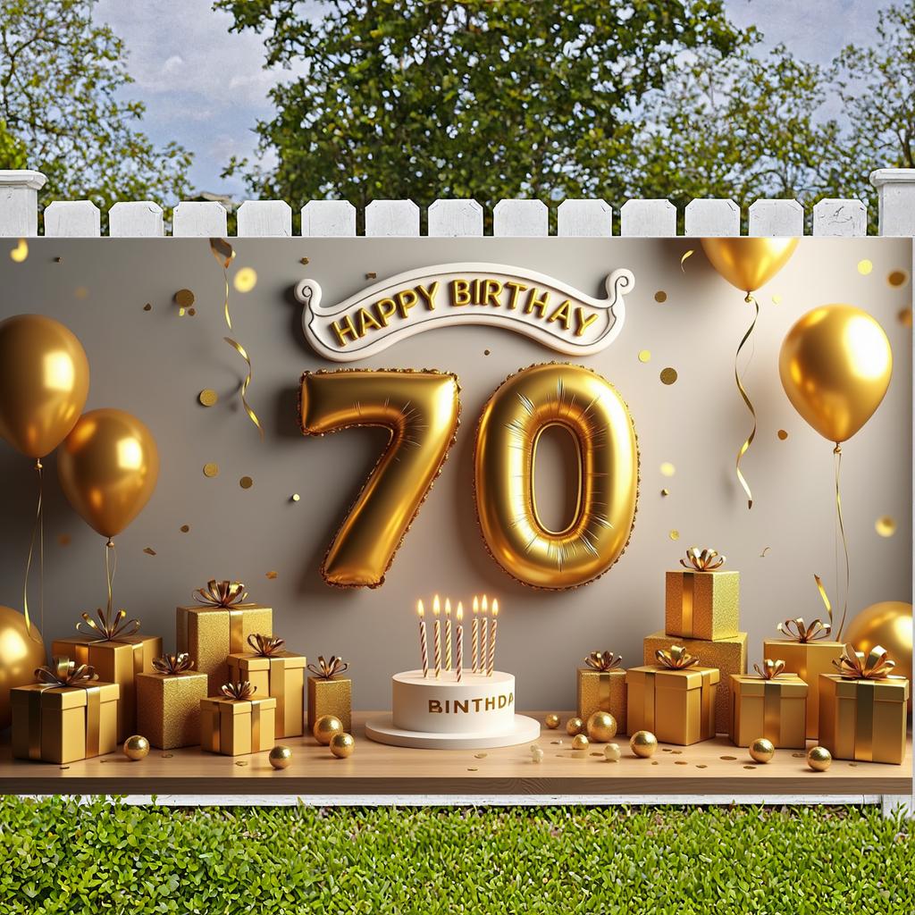 Golden Birthday Display Golden Theme Senior Party Backdrop Birthday Party Background Metallic Balloons 70th Anniversary Banner