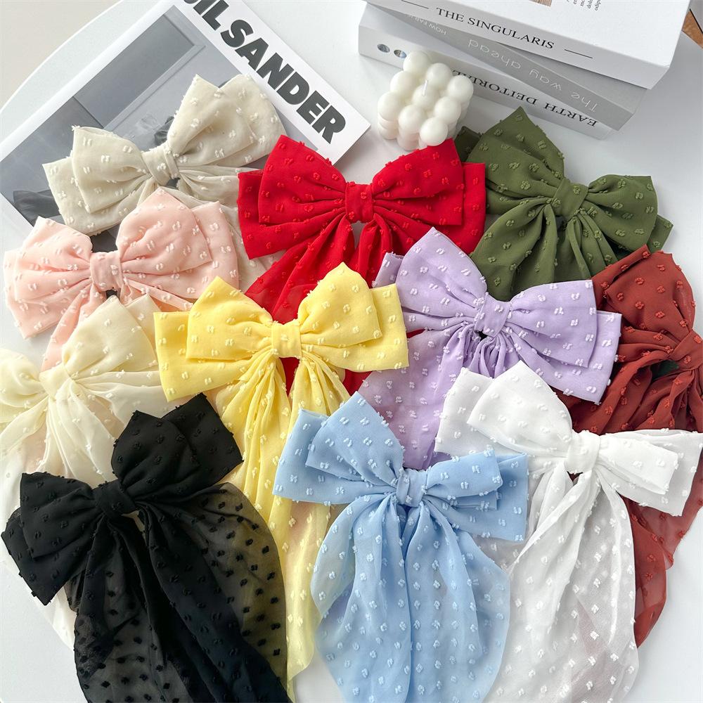 Chiffon Bow Polka Dot Streamer Hairpin Spring Clip Back of Head Female Hairpin Headgear Fresh and Sweet