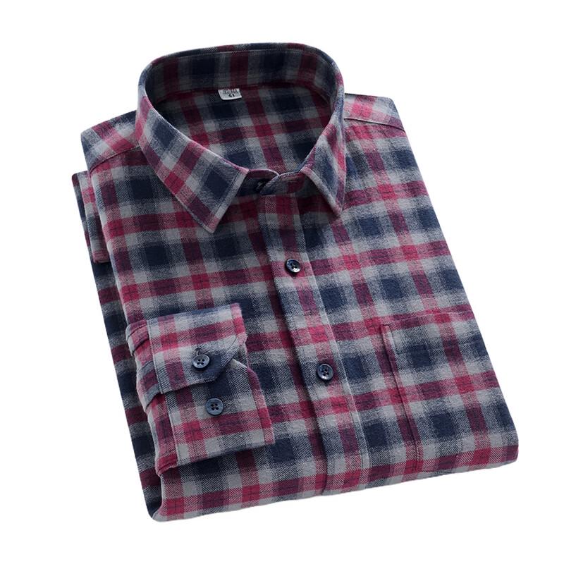 Men's Pure Cotton Brushed Plaid Long-Sleeve Shirt