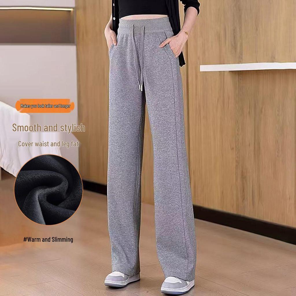 Winter Plus Velvet Wide-Leg High-Waisted Pants - Women's Loose, Slimming, Thickened and Drape Style.