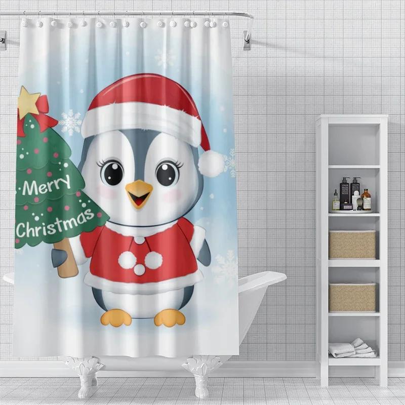 Home Decoration Shower Curtains For Bathroom Waterproof Curtain Fabric Modern Nordic Style Living Room Merry Christmas Winter