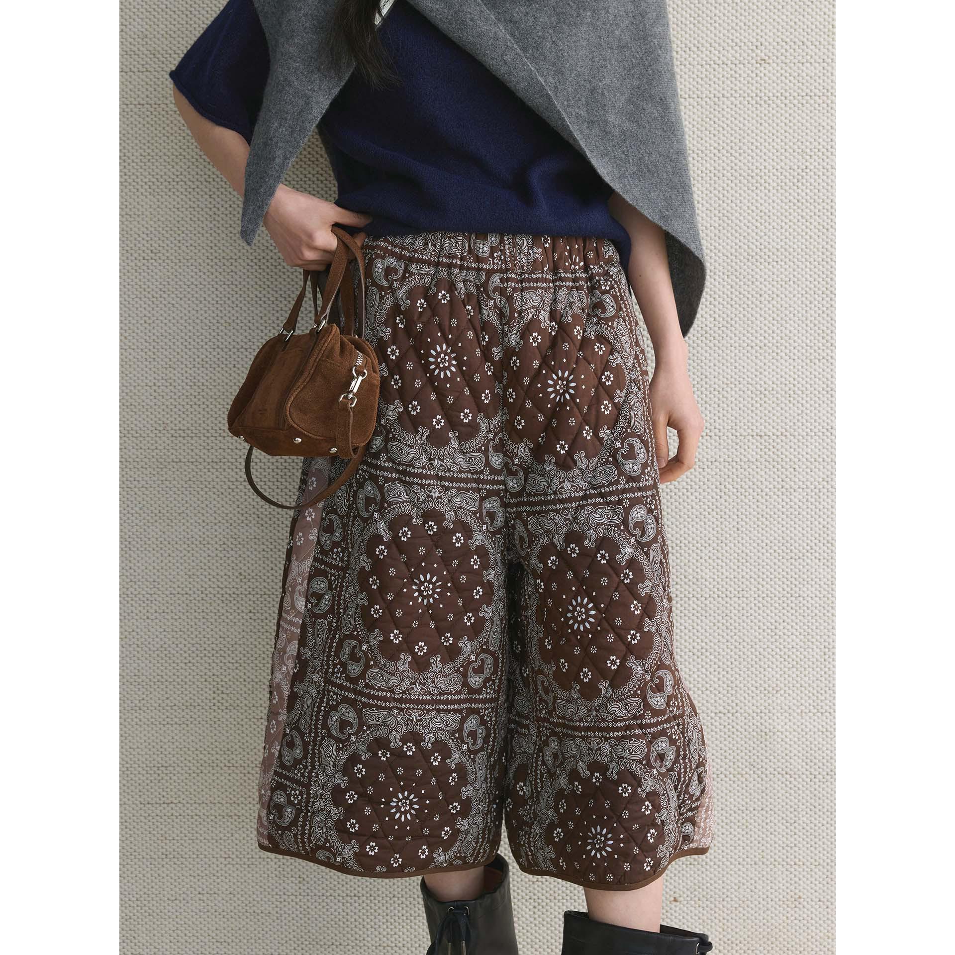 Xu Man Women s Retro Paisley Color Block Winter Cropped Pants M