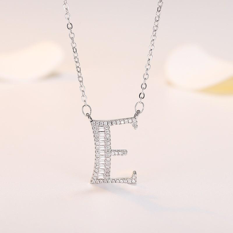 Personalized Initial Pendant Necklace Copper Plated White Gold Letter Charm Women Fashion OL Style
