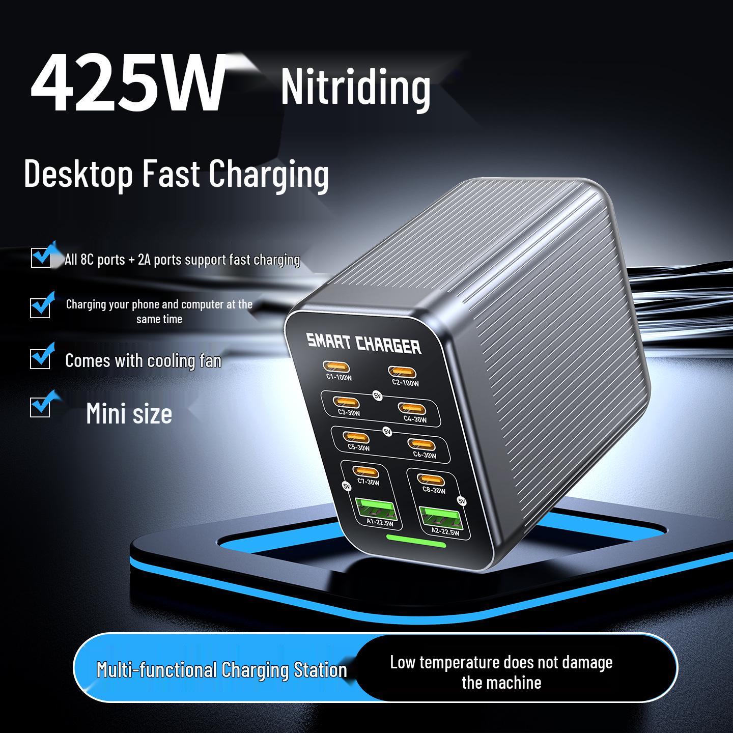 

425W Gallium Nitride 10-Port Fast Charger for Phones, Laptops & Tablets US Standard