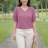 Women Casual V-Neck Solid Color Short Sleeve Blouse