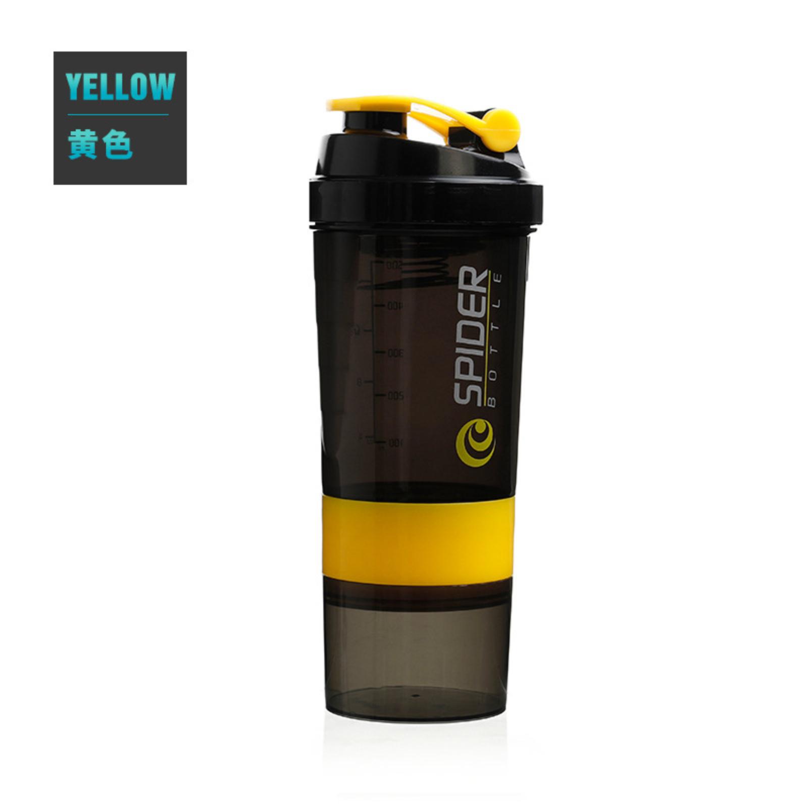 

500 мл - Багатошаровий креативний протеїновий шейкер, портативна ручна спортивна чашка для фітнесу, пружинна чашка One Size жовтий