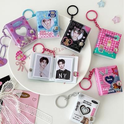 Tragbares Y2K Mini-Fotoalbum Schlüsselanhänger Druckknopfverschluss Idol-Kartenhalter Ausweisfoto-Halter