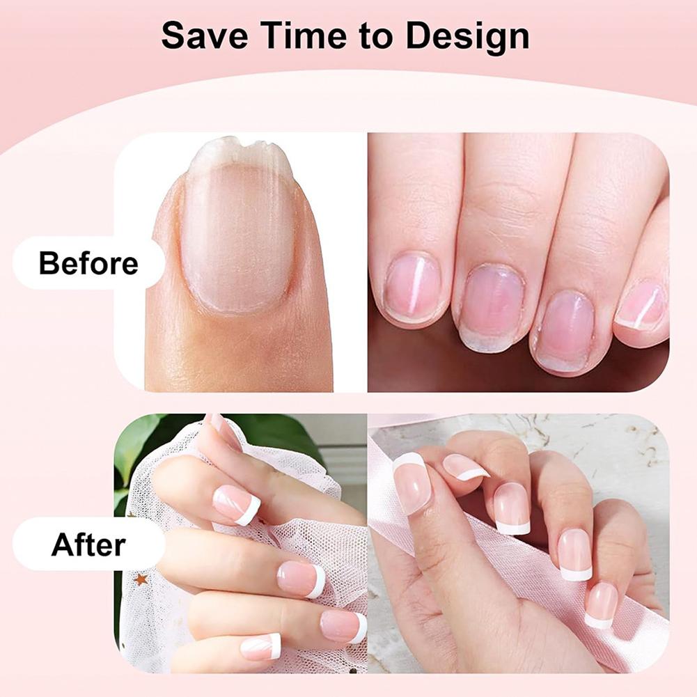 New French Style Fake Nails With White Edges And Pink Patches Wearing Nail Minimalist Nail High Q3V2