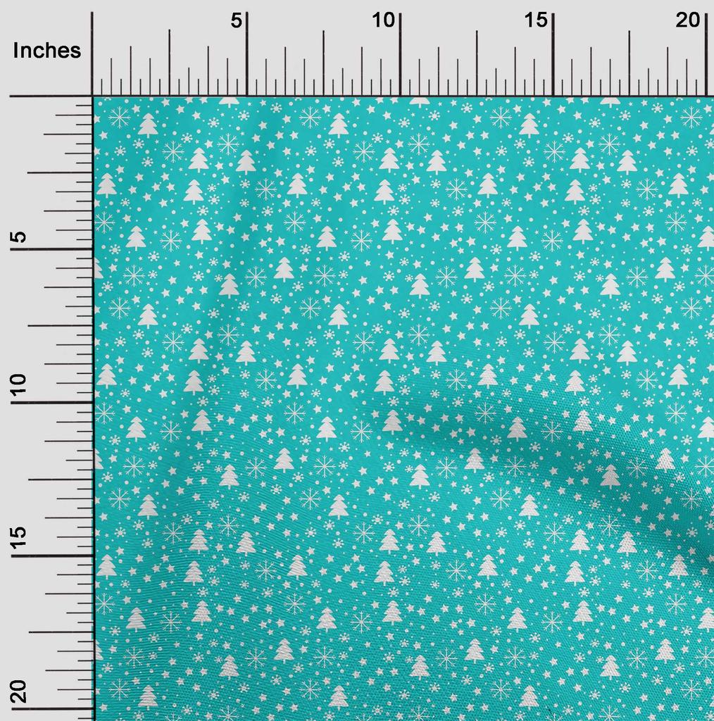 oneOone Cotton Flex Blue Fabric Snowflake,Star & Tree Dress Material Fabric Print Fabric By The Yard 40 Inch