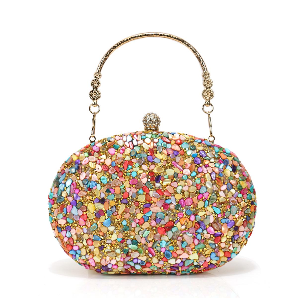 

Cross-border new colored diamond shell dinner bag women s luxury multi-color crystal clutch bag party wedding chain bag разноцветный