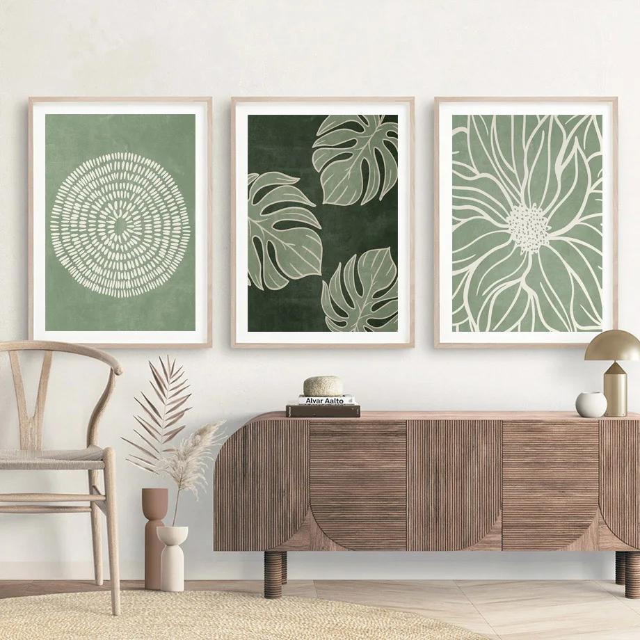 Nordic Abstract Boho Monstera Rainbow Leaf Sun Wall Art Posters and Prints Wall Pictures for Living Room Decor Canvas Painting