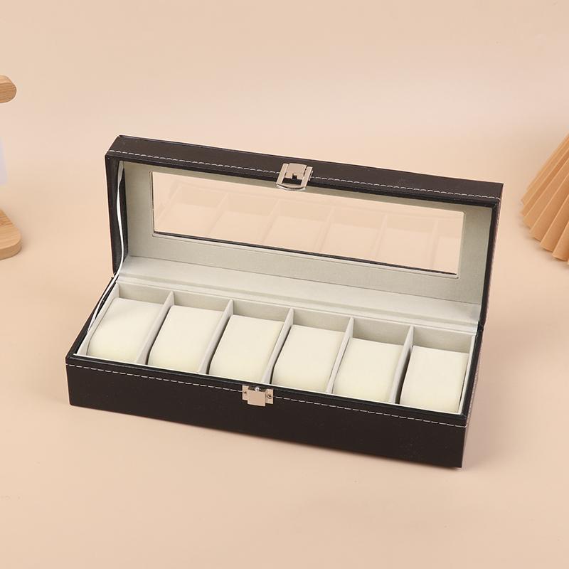 1 Stück Schwarze PU-Leder-Uhrenbox Vitrine Organizer Mit Glasdeckel mit Rahmen Und Herausnehmbarem Kissen Für Männer Und Frauen