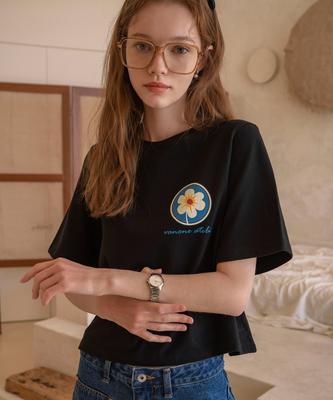 Banwonateullie A3425 Crop Flower T-Shirt_Black