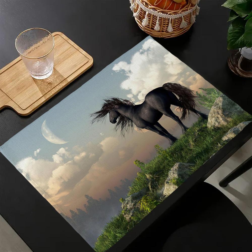 Tier-Serie Tiger Löwe Pferd Druck Leinen Esstischuntersetzer Küchen-Platzset 30x45cm Untersetzer Schalen-Tassen-Matte