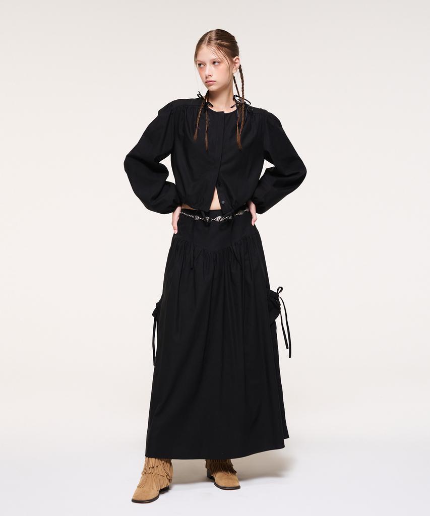Etmont Shirring Pocket Long Skirt, Black