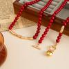 Goth Love Heart OT Buckle Pendant Choker Necklace for Women Vintage Red Plastic Beads Chain Daily Jewelry Gift