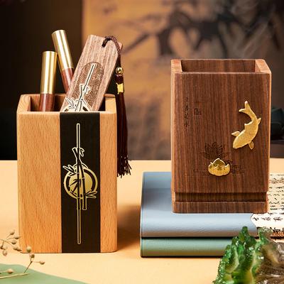 Solid Wood Pen Holder Gift Box Set Light Luxury Office Desktop Storage Retro Chinese Style Ornaments Gifts for Friends Customer