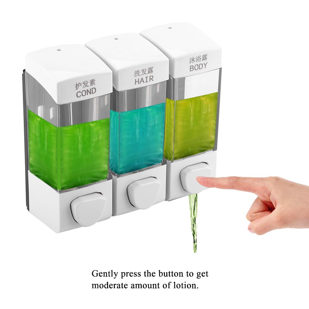 Wall Mounted 3 Chamber Liquid Lotion Shampoo Soap Dispenser Set Bathroom Accessories