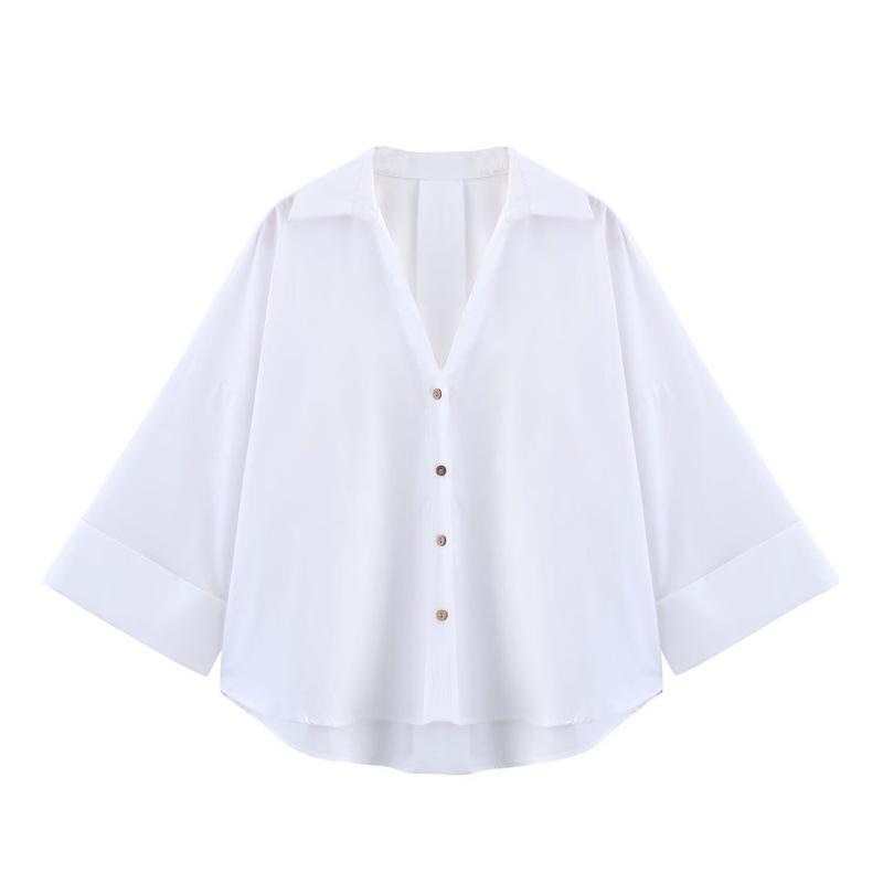 Autumn 2025 Wide Sleeve Poplin Shirt - European & American Style, New Versatile Design