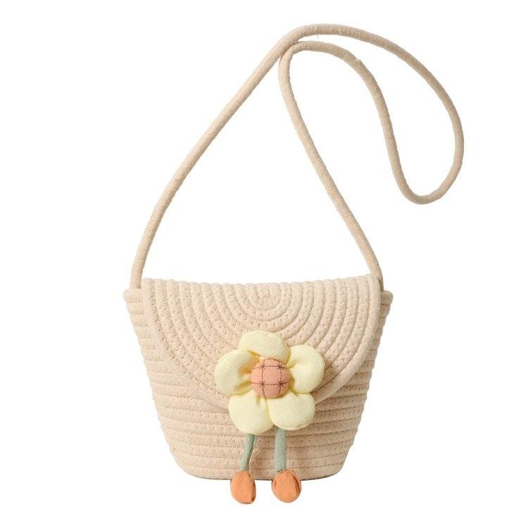 Стильная летняя мини-сумка-ракушка с красочной хлопковой пряжей и цветочным дизайном для женщин кремовый