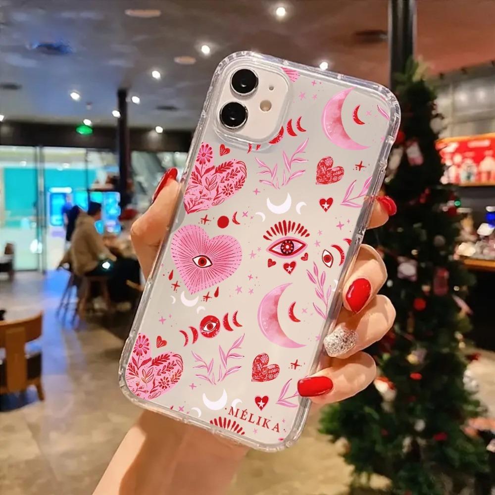 Pink Moon Heart Aesthetic Trendy Clear Phone Case Cover for iPhone 17 16 11 12 13 14 15 Pro Max Plus XR XS 7 8 Plus 17 Air Funda