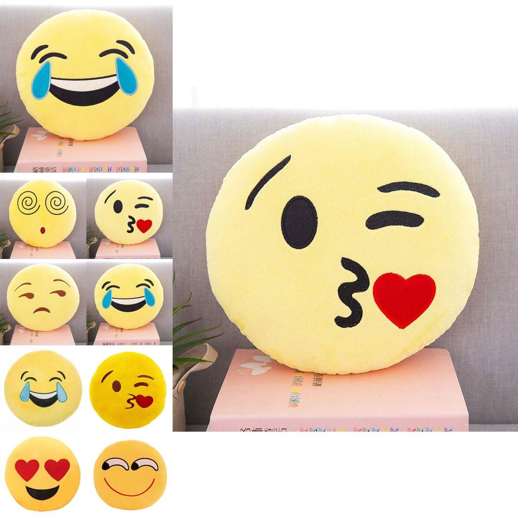Charming 13" Yellow Round Emoji Pillow With Cute Fun Design And Soft Plush Material