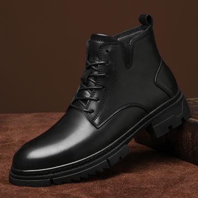 Moda Otoño Invierno Hombres Botines Piel Genuina Con Cordones Zapatos de Negocios Marca de Lujo Trabajo Oficina Zapatos de Vestir Alta Calidad Hombre Botas