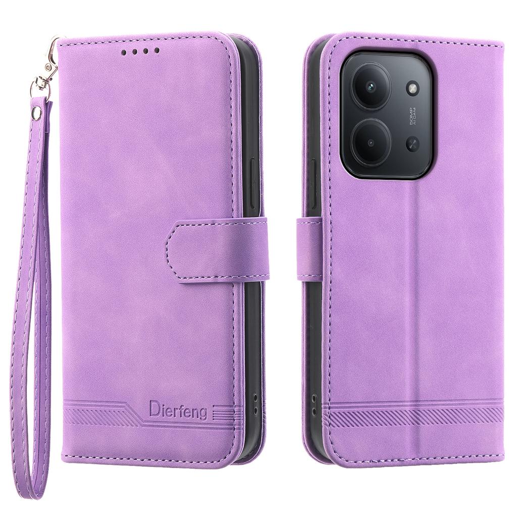 DIERFENG DF-03 For Xiaomi Redmi 15C 4G (Global) (171mm)/Poco C85 4G Case Lines Imprint Wallet Leather Phone Cover with Wrist Strap