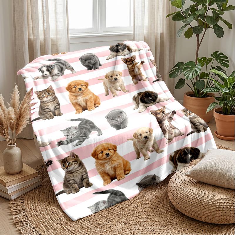 Puppies and Butterflies Garden Theme blanket Lightweight Warm Flannel Blanket Decorative Throw Blanket for Home Decoration