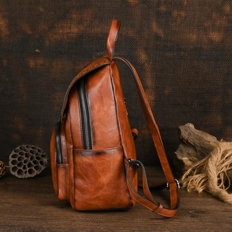 Johnature Vintage Ručně vyráběný Dámský Kožený Batoh Totemově Ražený Velká Kapacita Všestranné Cestovní Tašky