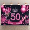 2D Glam Black Pink 50th Happy Birthday Photography Backdrop with Heels & Gifts