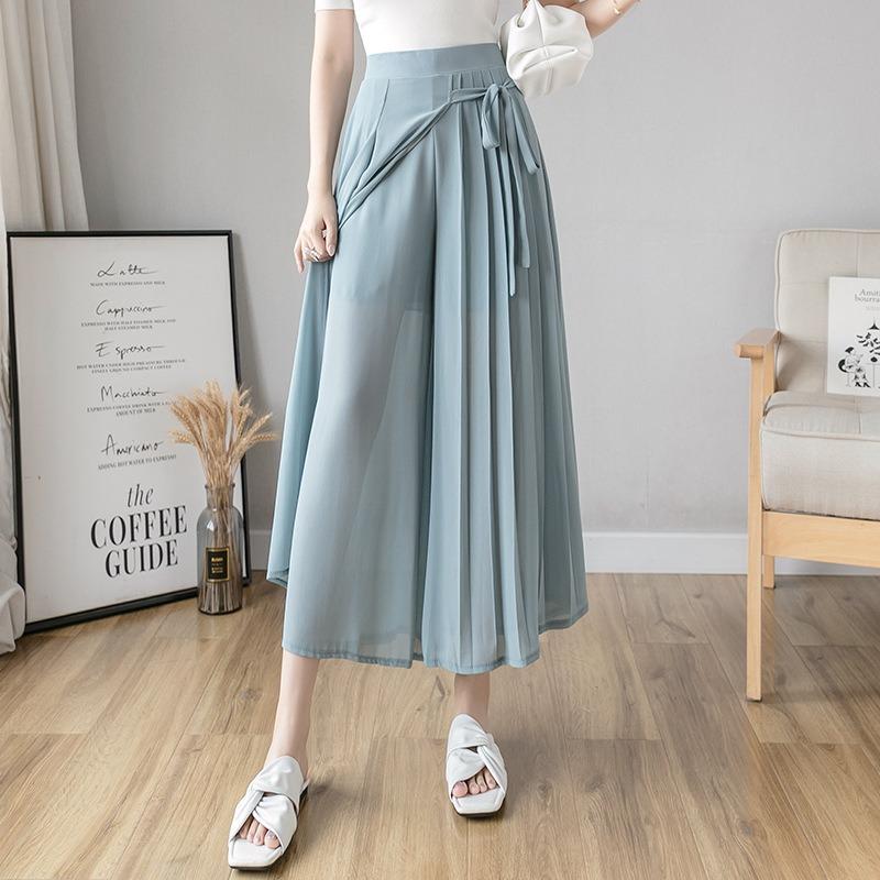 Spring New Chiffon Trousers Large Size Elastic Waist Casual Pants Lace-up Mesh Trousers Skirts Women's Clothing