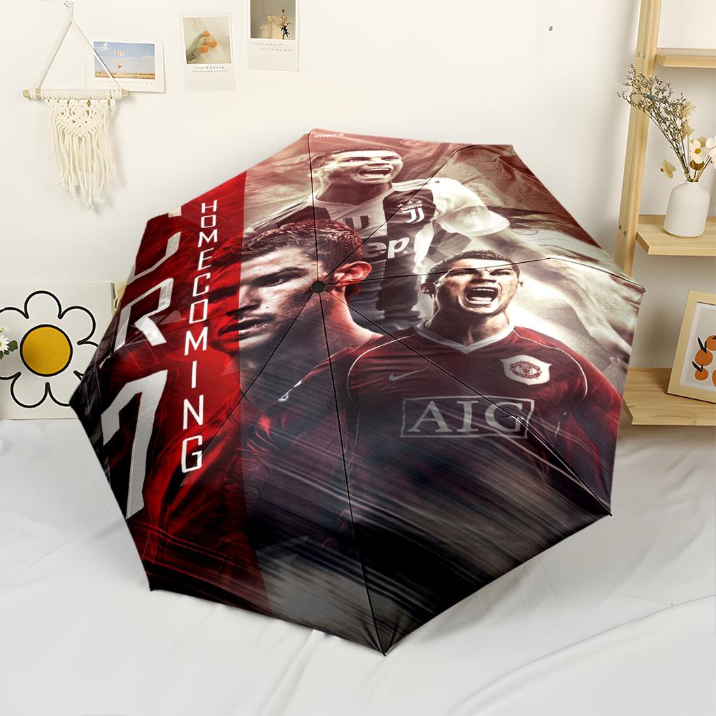 Cr7 Football Legend Compact Travel Automatic Umbrella Retractable Design with 8-Rib Durability Durable Plastic & Iron Durable Everyday Carry Umbrella