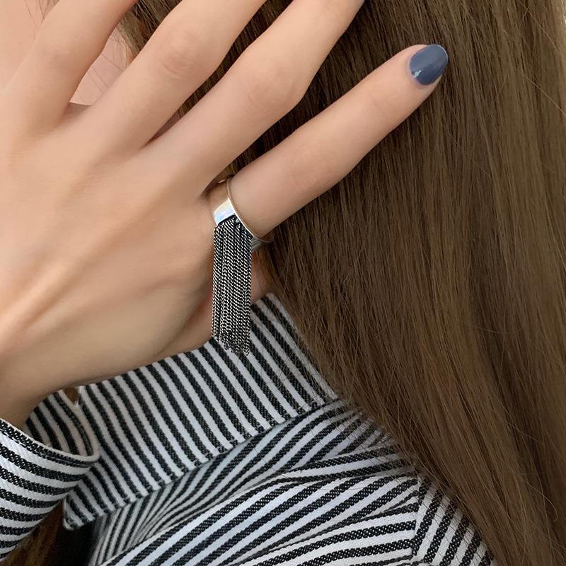 Retro Korean Style Distressed Tassel Ring - Women's Fashion Versatile Open Ring