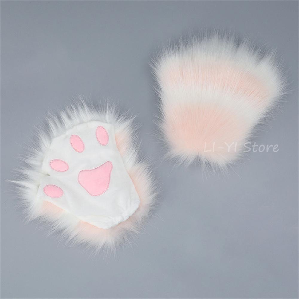 15 Colors Plush Gloves Cute Imitation Claw Cosplay Props Cat Paw Animal Tiger Cow Half Finger Gloves Anime Furry Paw Gloves