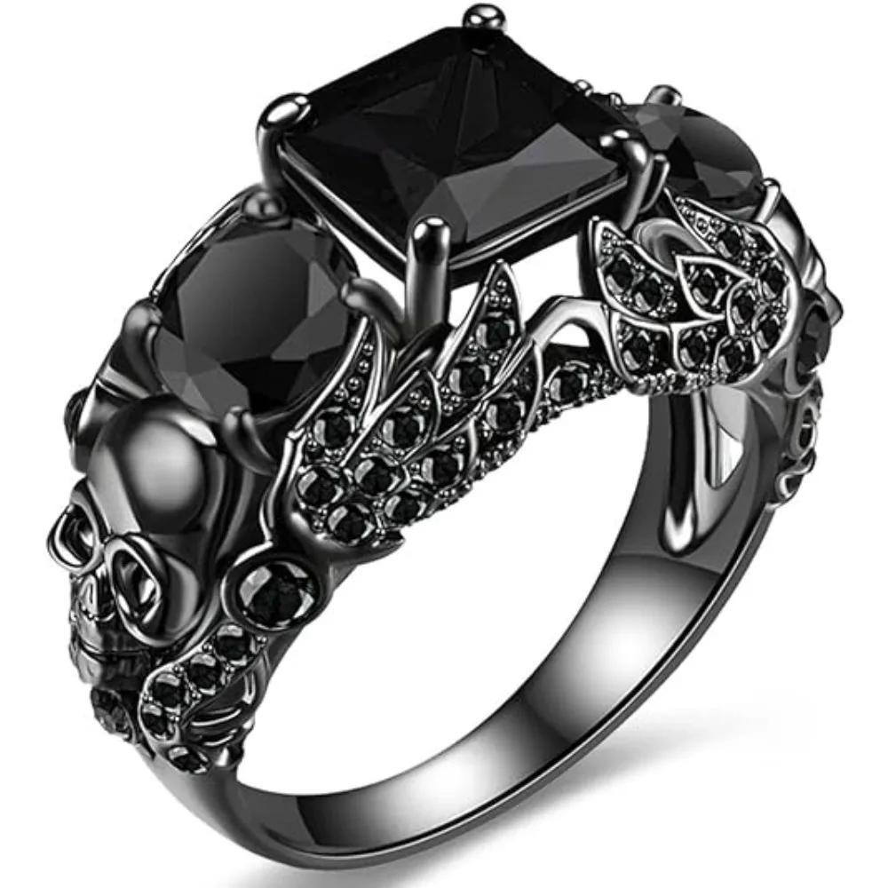 Gothic Purple Red Black Crystal Unique Black Skull Rings for Women Halloween Christmas Gifts Jewelry