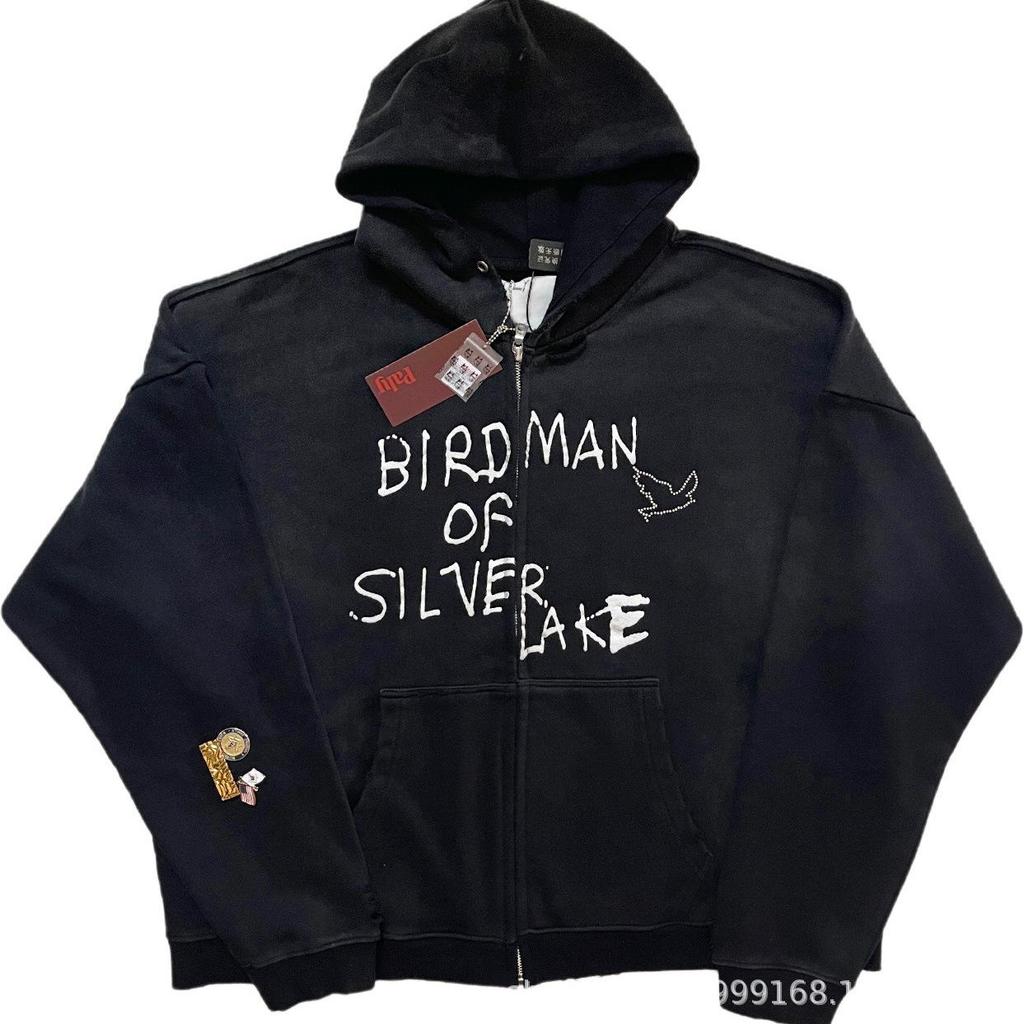 2025 Autumn/Winter Distressed Letter Print Zipper Hoodie One Piece