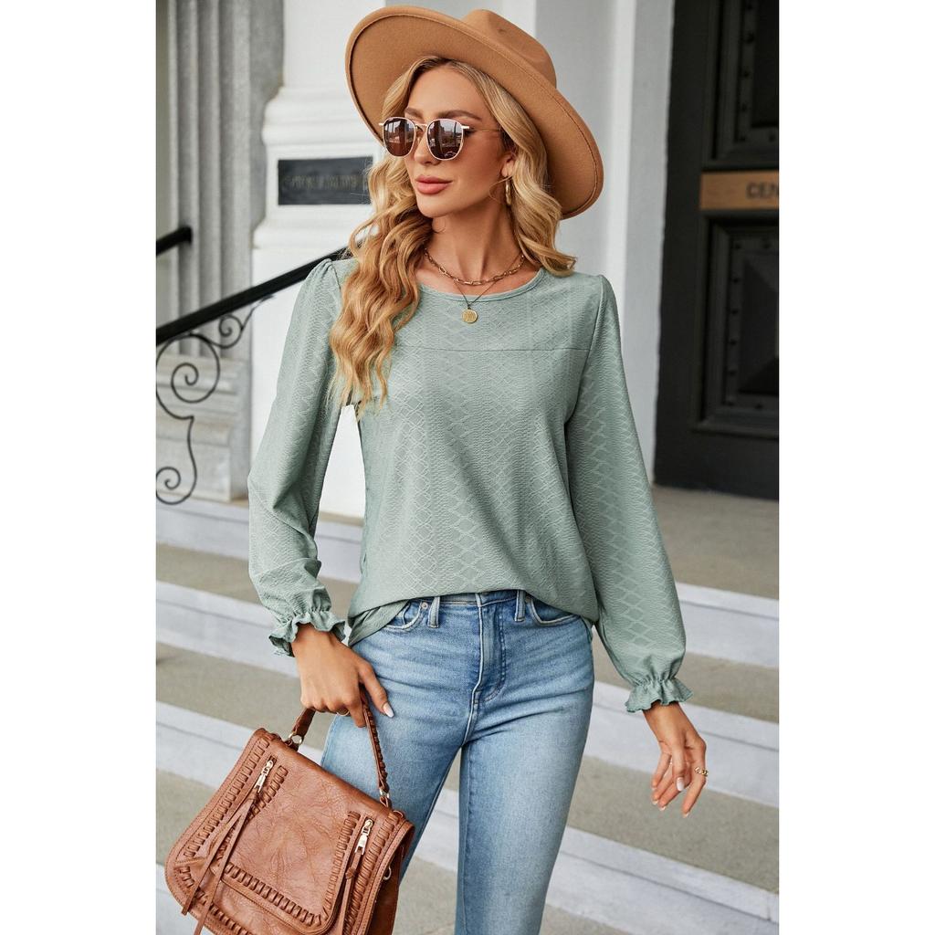 Fall Winter Women's Loose Crew Neck Long Sleeve Patchwork T-shirt Top European American Style Cross-border Casual Wear