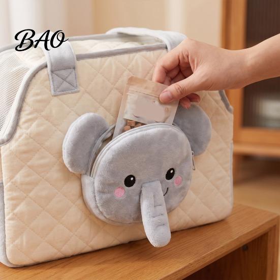 Cat Travel Carrier Quilted Purse, Breathable Pet Shoulder Bag, Mesh Window, Zipper Closure, Safety Buckle, Bag Cute Bear Elephant Front Pocket,