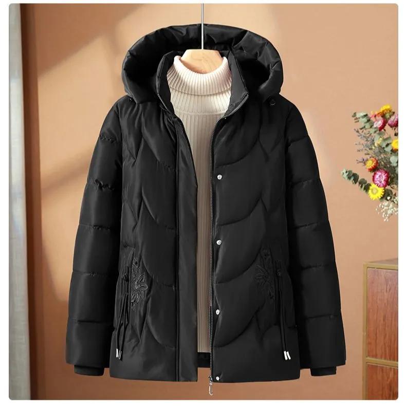 

Женская зимняя теплая куртка большого размера для женщин среднего и пожилого возраста, однотонная повседневная куртка M чёрный