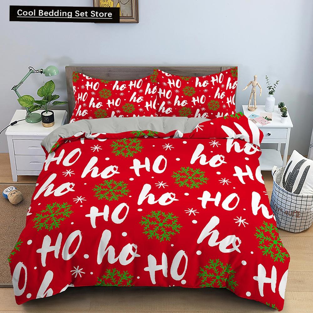 Red Christmas King Queen Duvet Cover Cartoon Santa Claus Bedding Set for Kid Boy Girl Happy Holiday 2/3pcs Polyester Quilt Cover